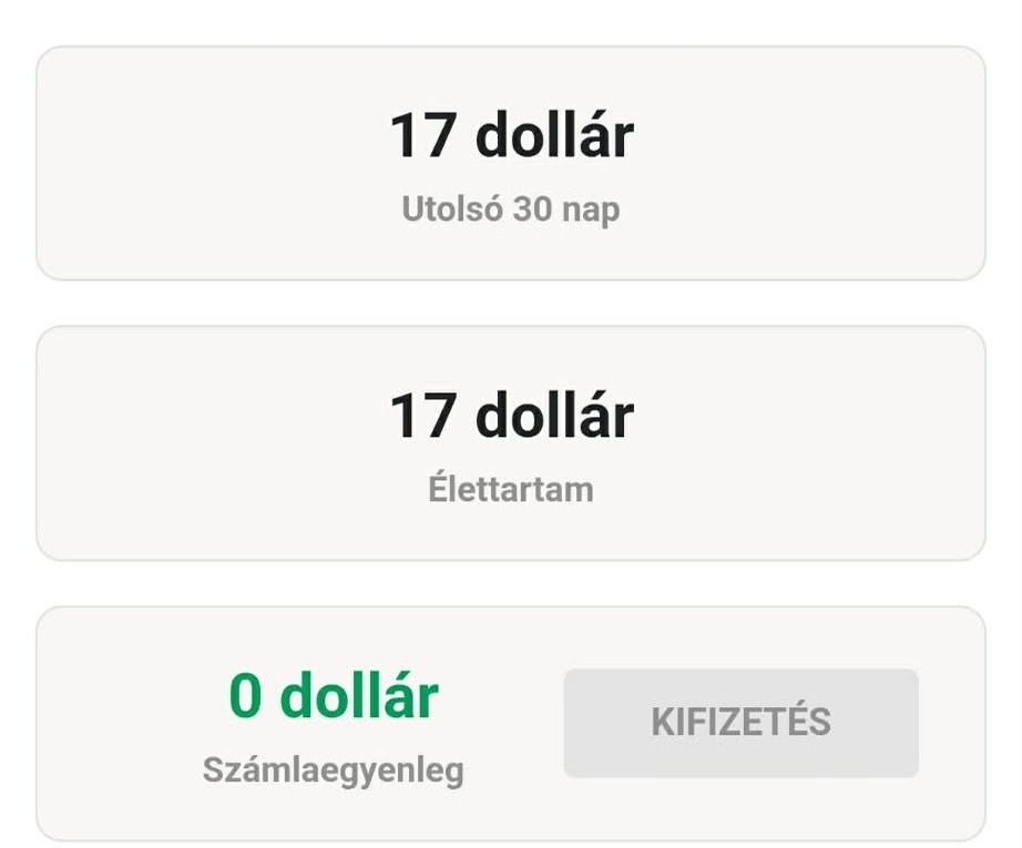 Az első 17 dolláros affiliate jutalék screenshotja